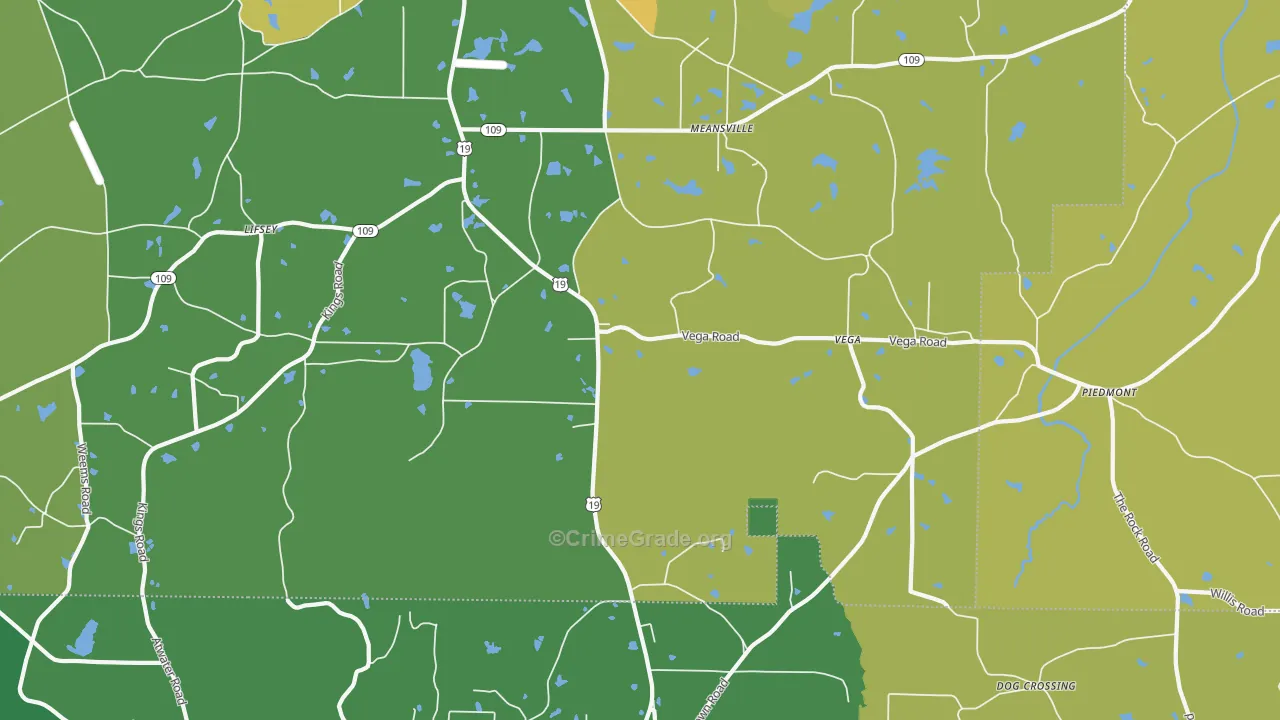 Meansville, GA Map of Murder Rates