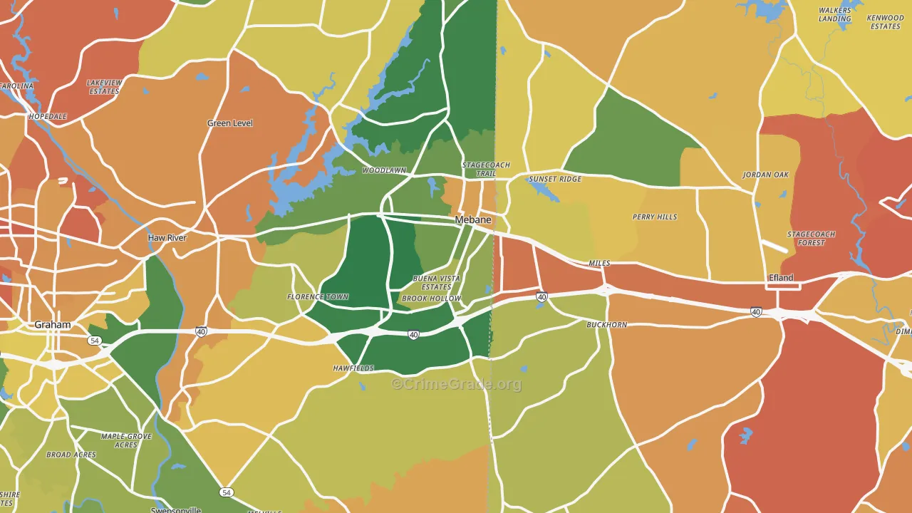 Mebane, NC Map of Murder Rates
