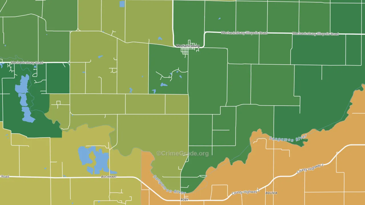 Mechanicsburg, IL Map of Murder Rates