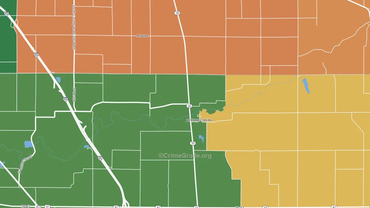 Mechanicsburg, IN Map of Murder Rates