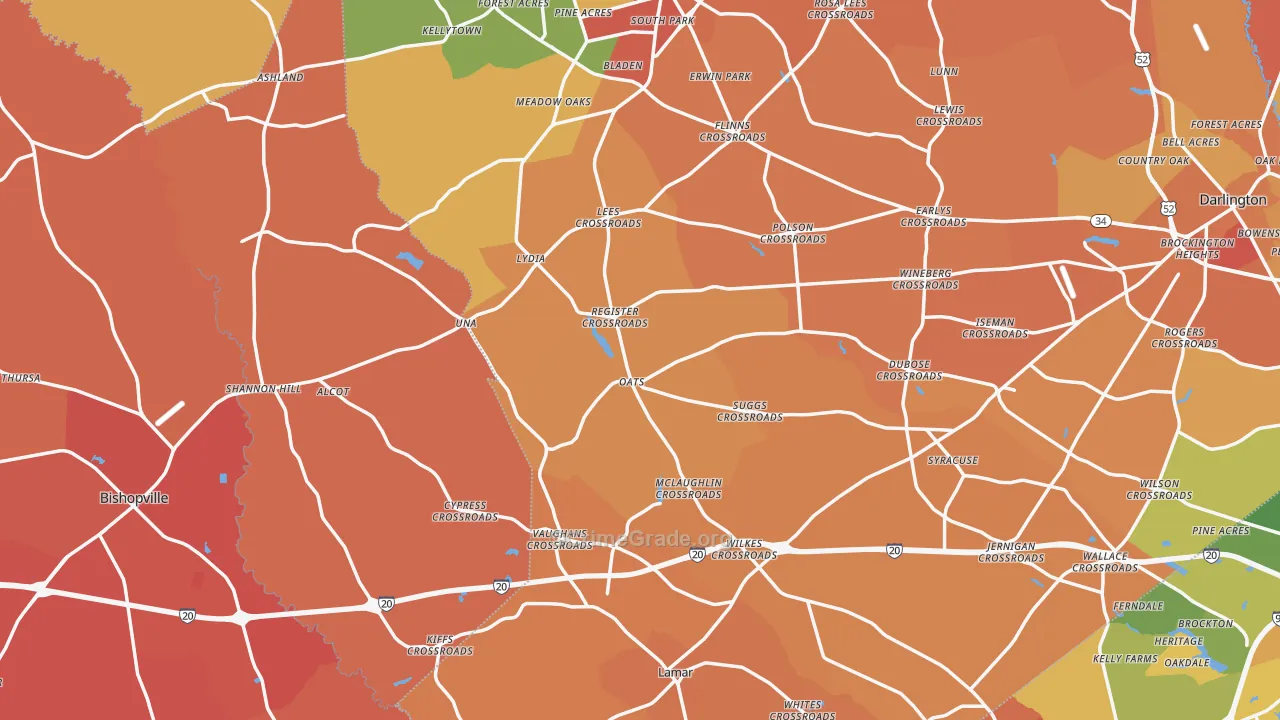 Mechanicsville, SC Map of Murder Rates