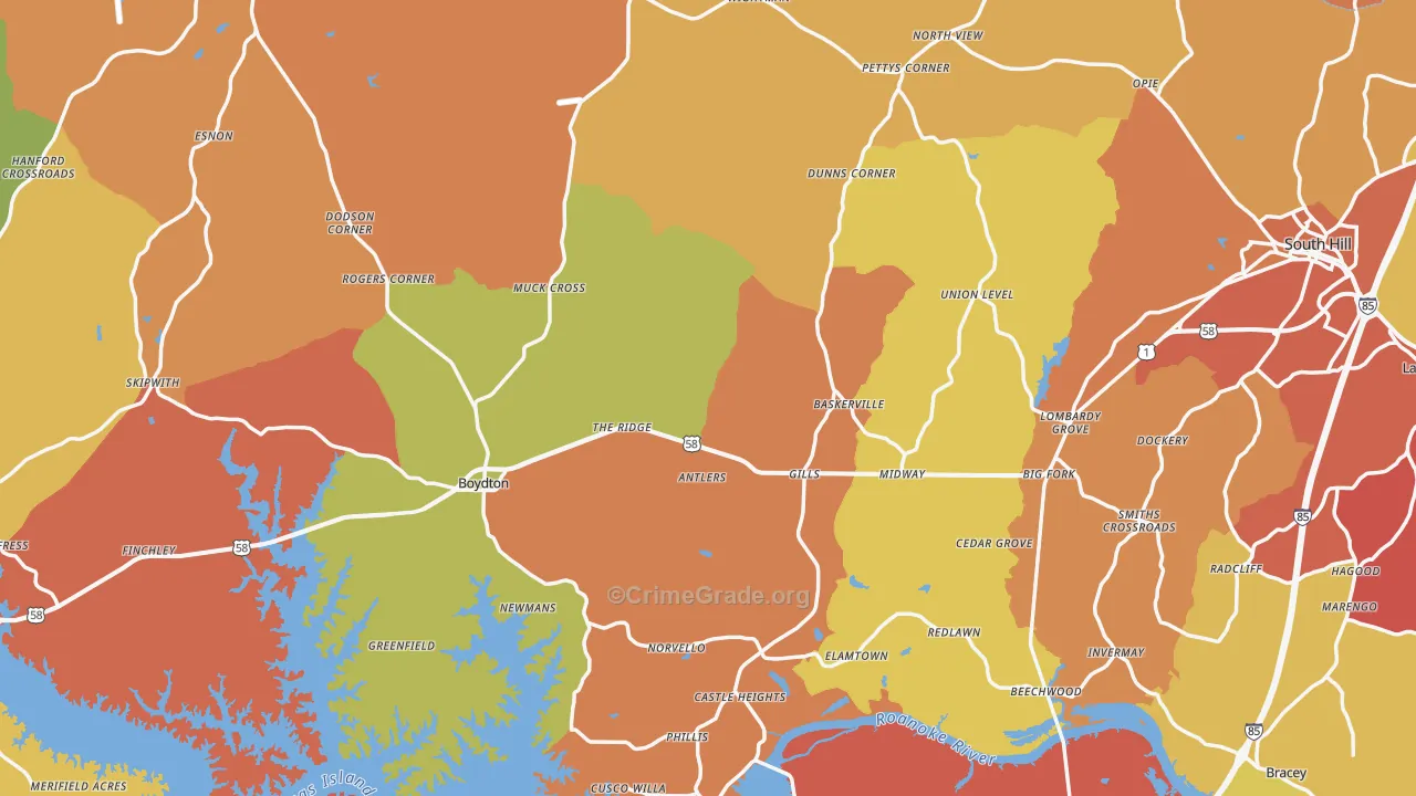 Mecklenburg County, VA Map of Murder Rates