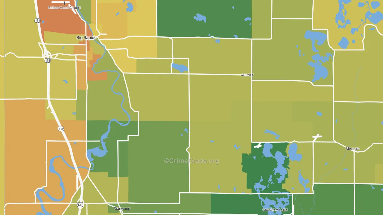 Mecosta County, MI Map of Murder Rates