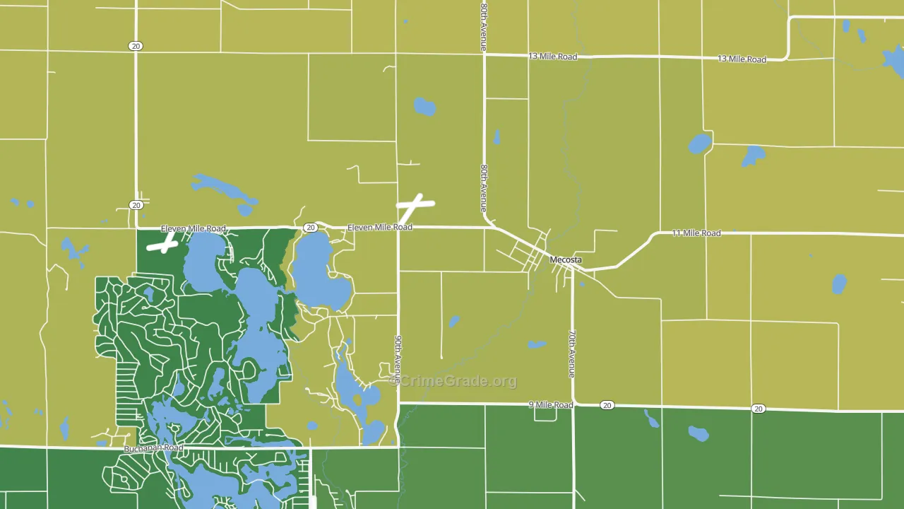 Mecosta, MI Map of Murder Rates
