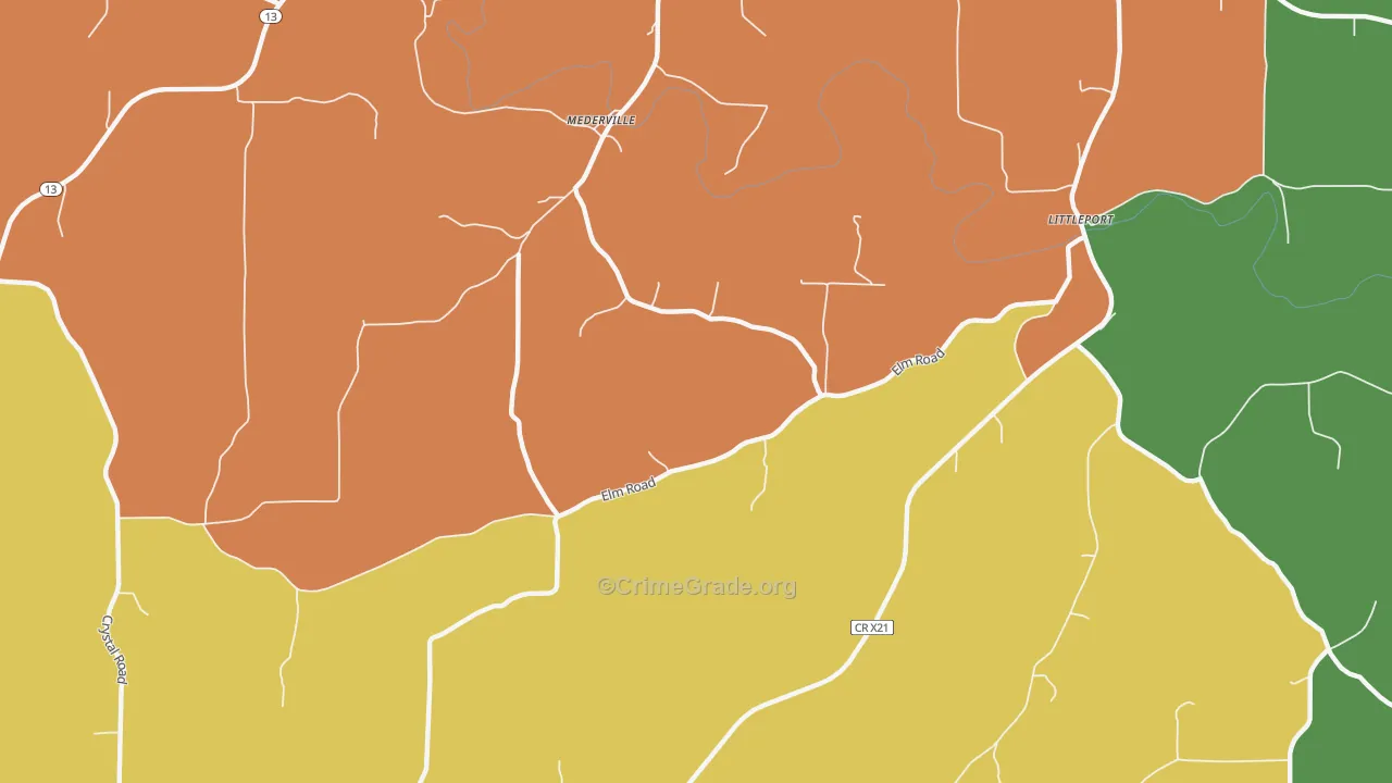 Mederville, IA Map of Murder Rates