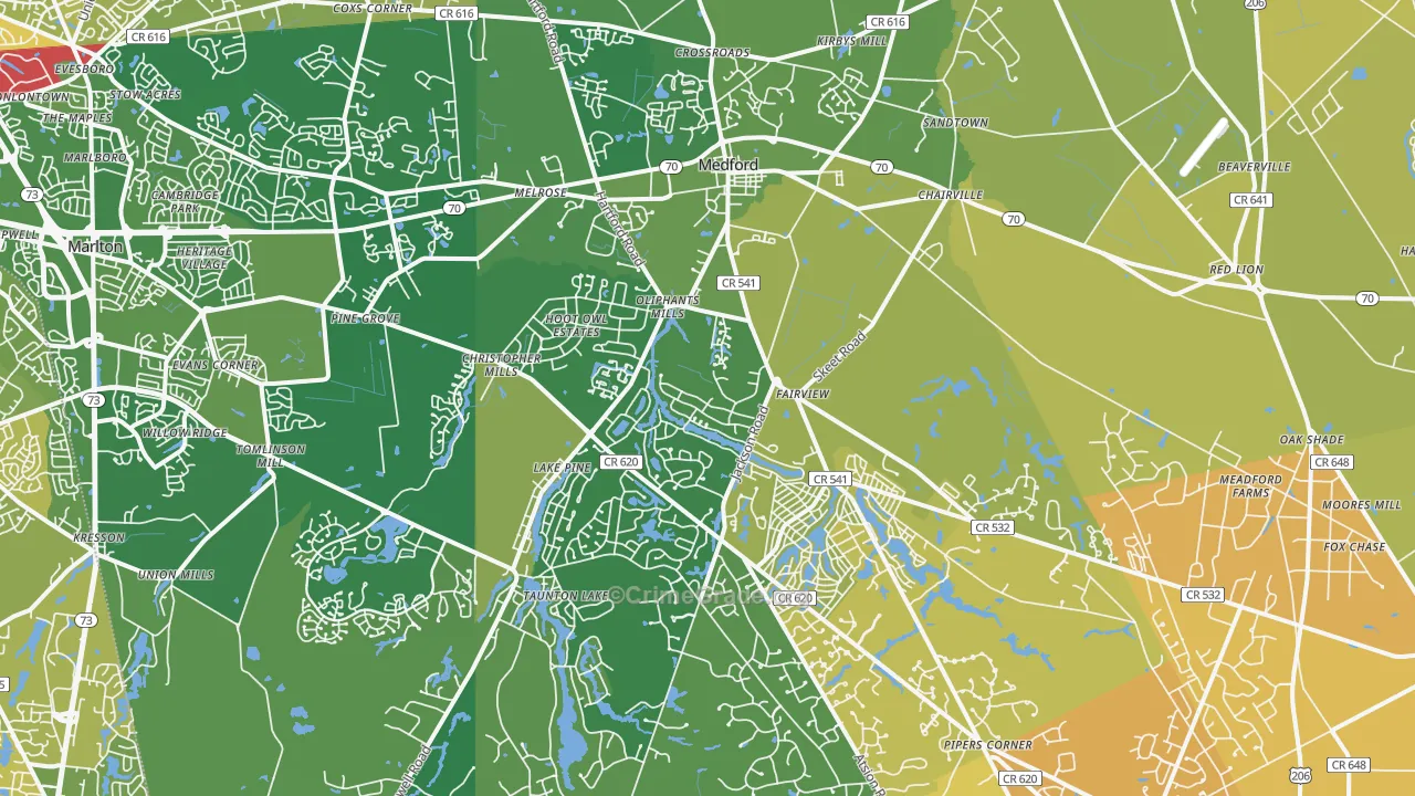 Medford, NJ Map of Murder Rates