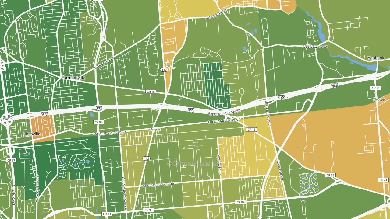 Medford, NY Map of Murder Rates