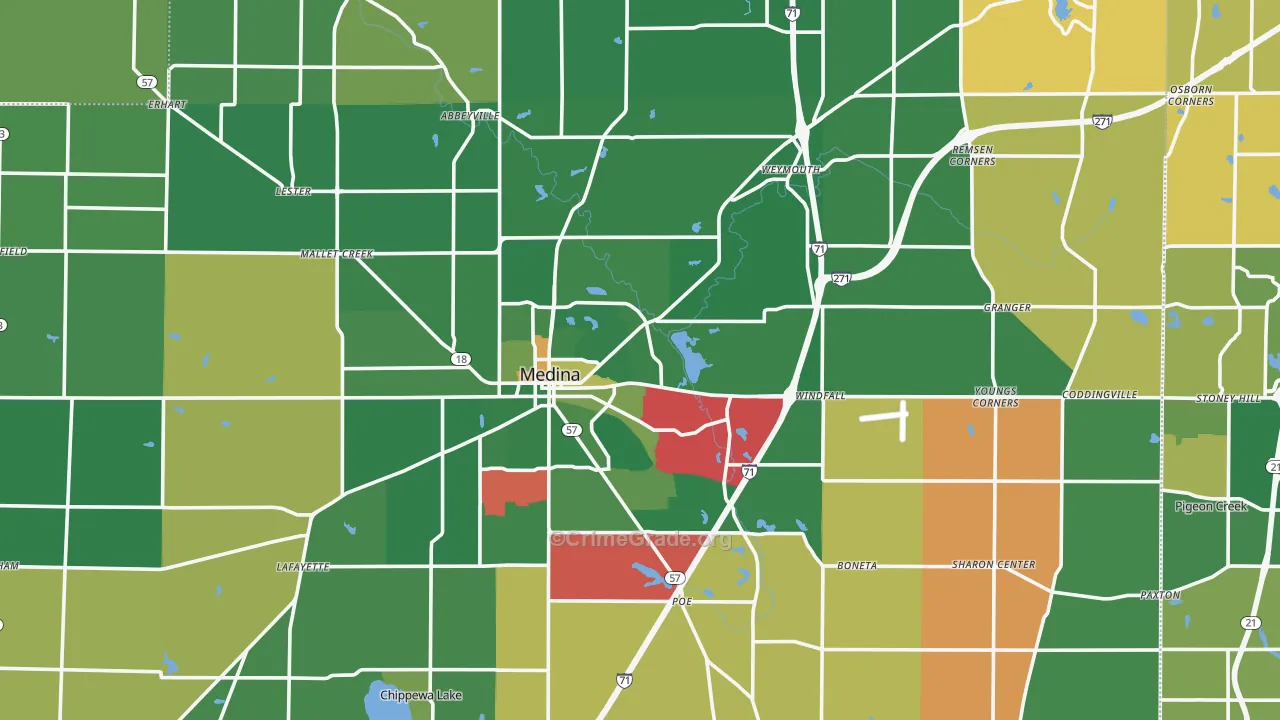 Medina County, OH Map of Murder Rates