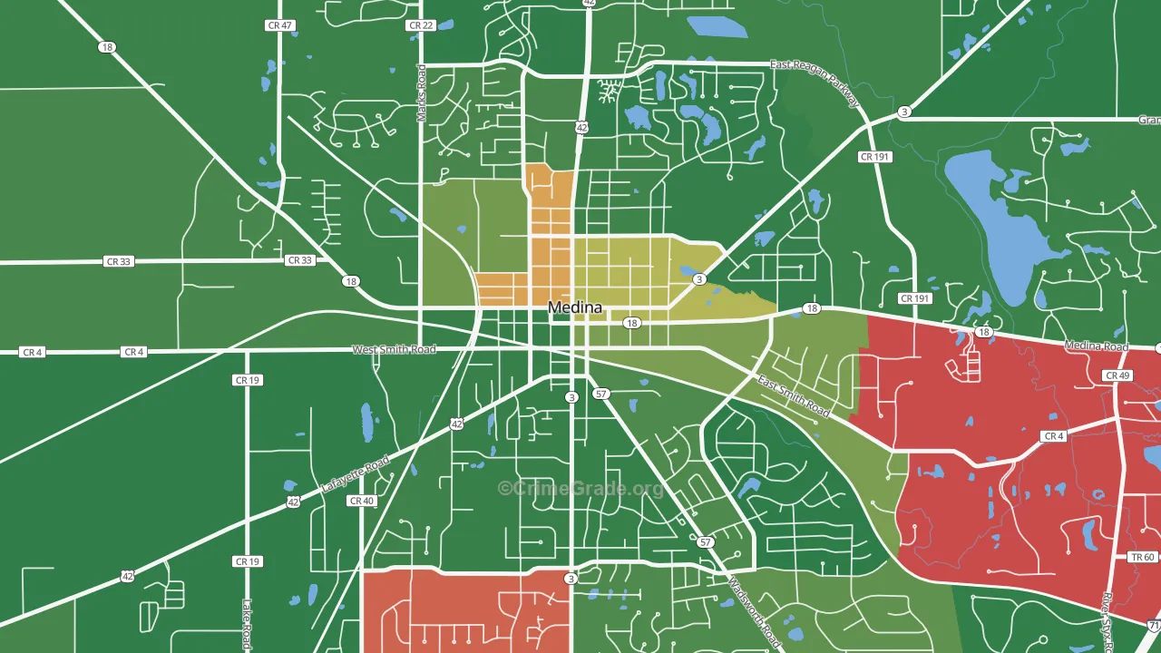 Medina Public Square Historic District, Medina, OH Map of Murder Rates