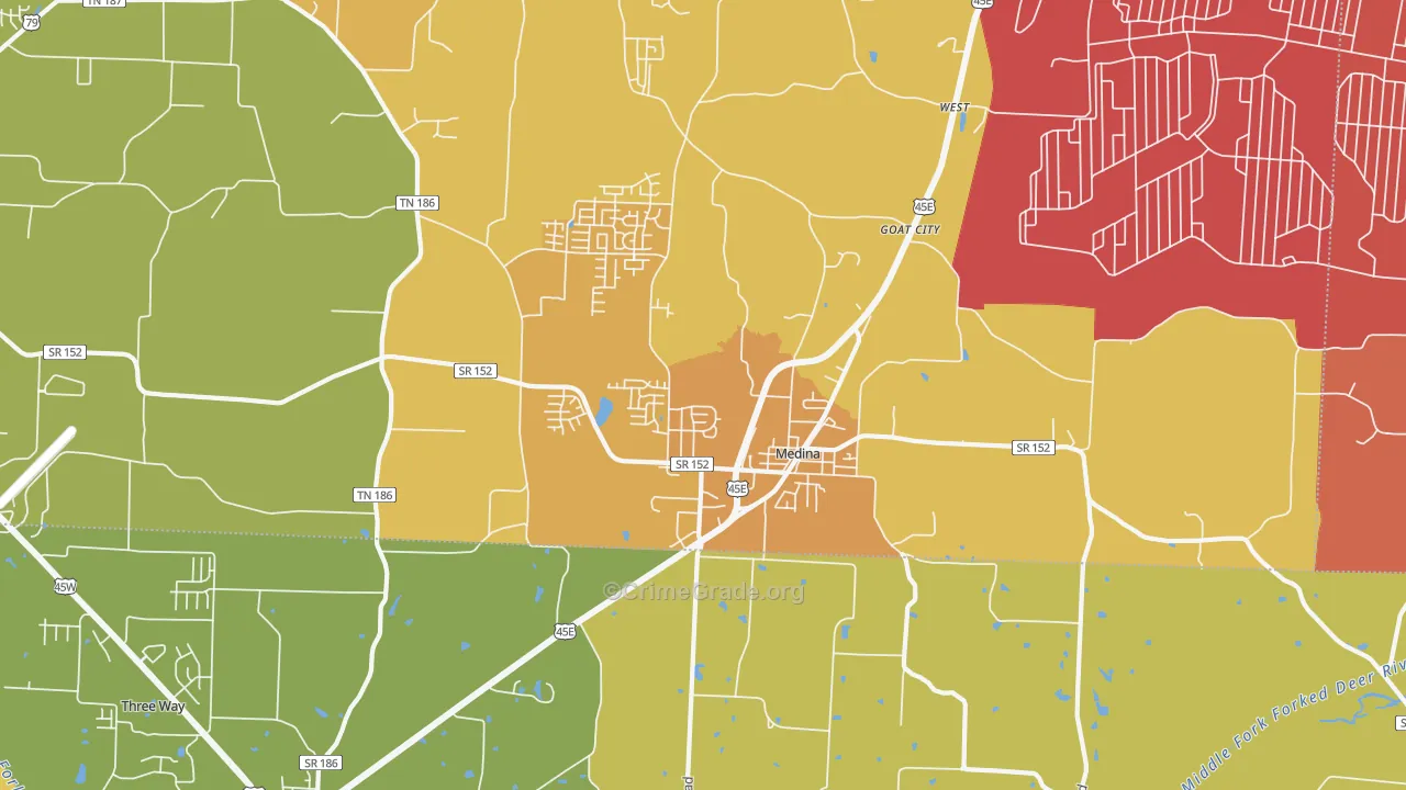Medina, TN Map of Murder Rates