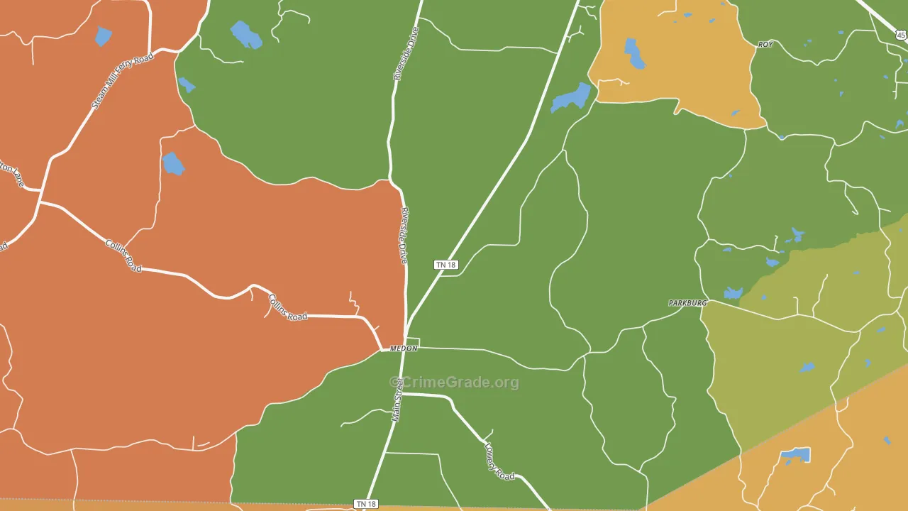 Medon, TN Map of Murder Rates
