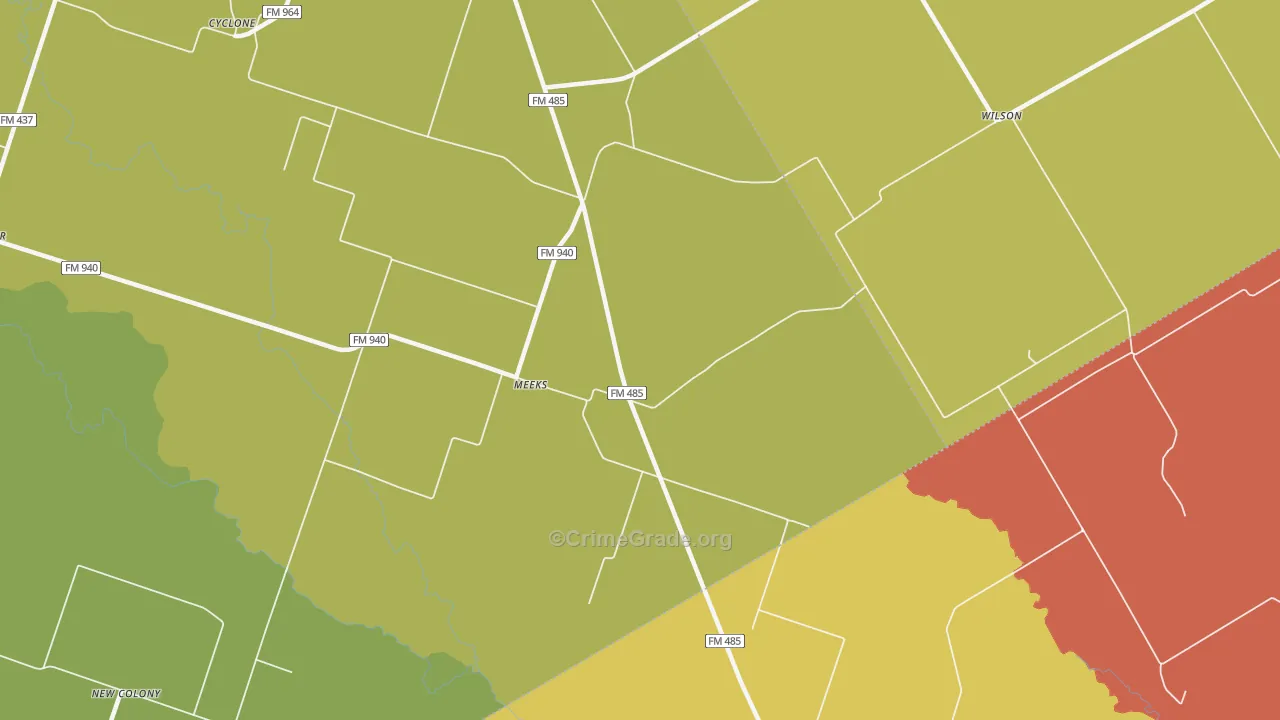 Meeks, TX Map of Murder Rates