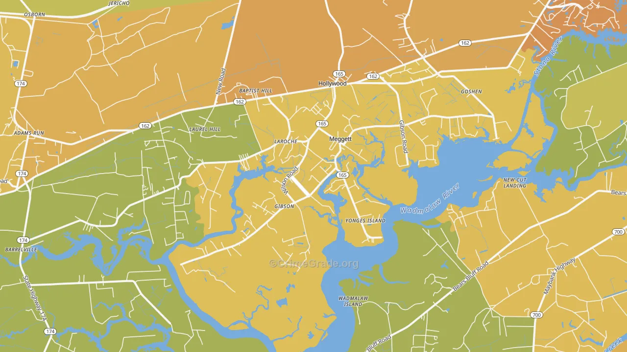 Meggett, SC Map of Murder Rates