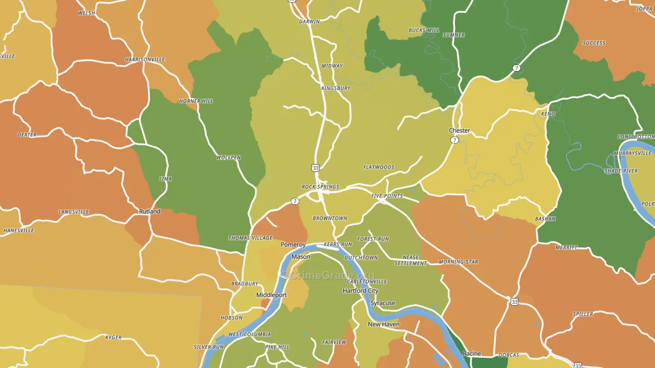 Meigs County, OH Map of Murder Rates