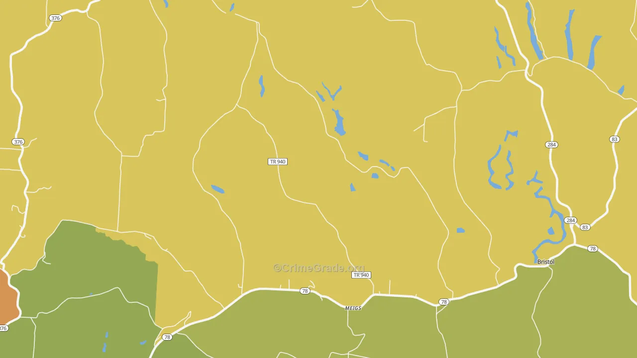 Meigs, OH Map of Murder Rates