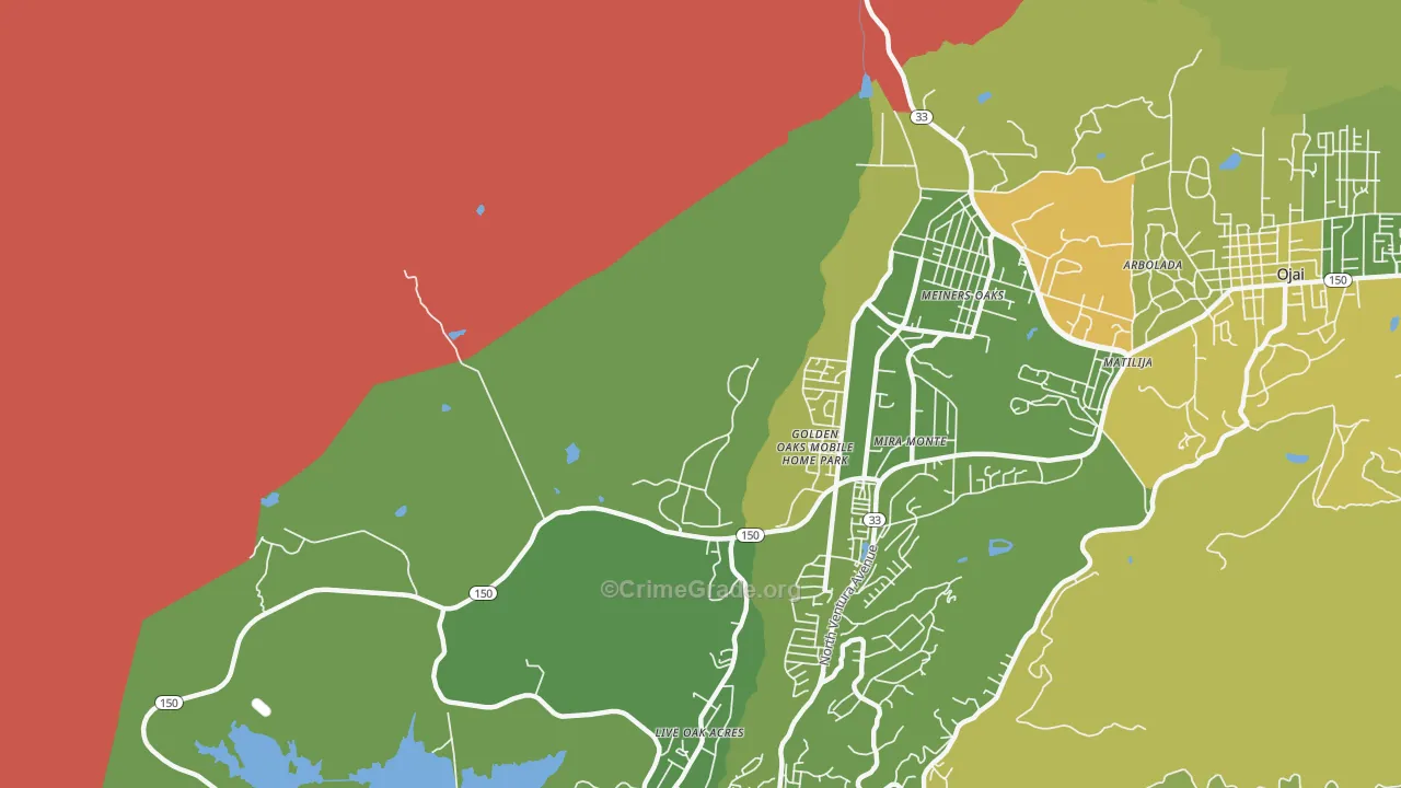Meiners Oaks, CA Map of Murder Rates