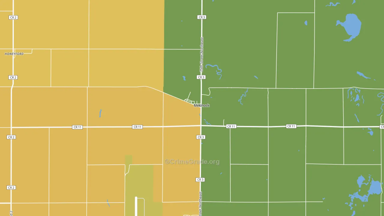 Mekinock, ND Map of Murder Rates