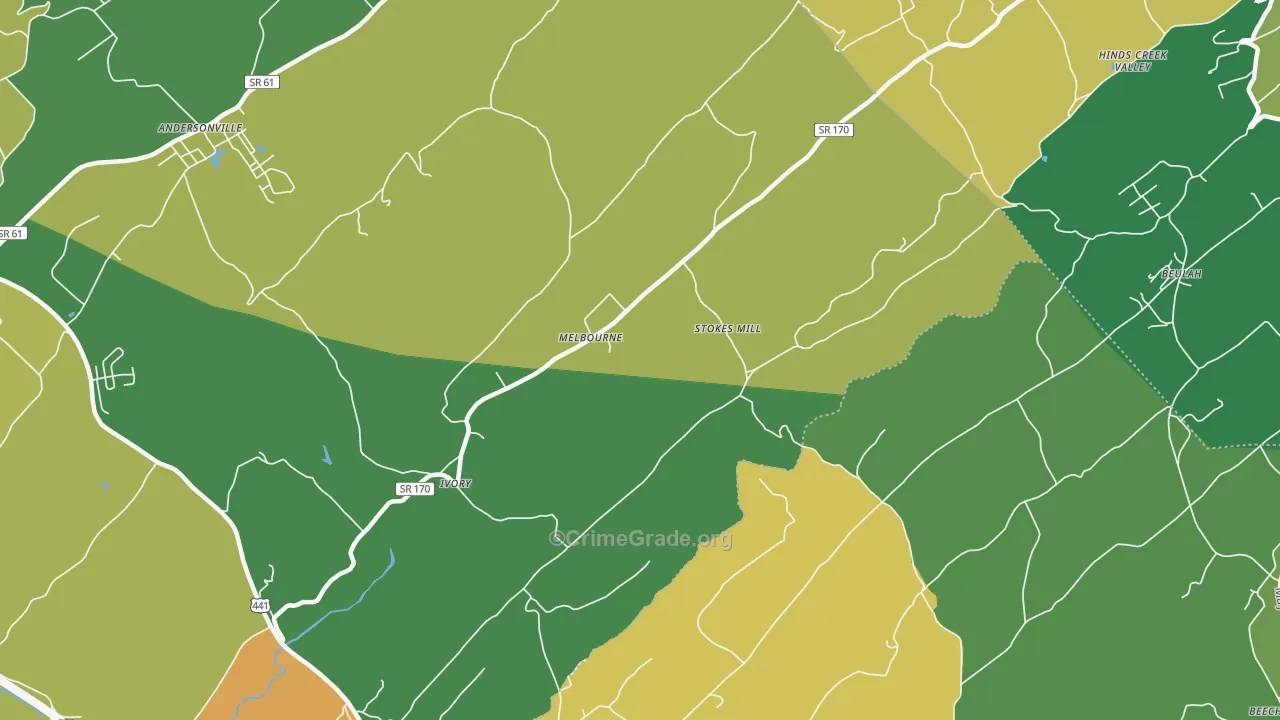 Melbourne, TN Map of Murder Rates