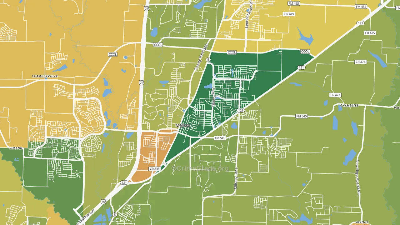 Melissa, TX Map of Murder Rates