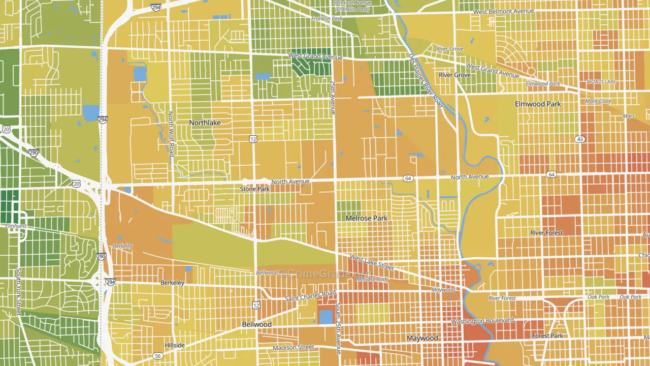 Melrose Park, IL Map of Murder Rates