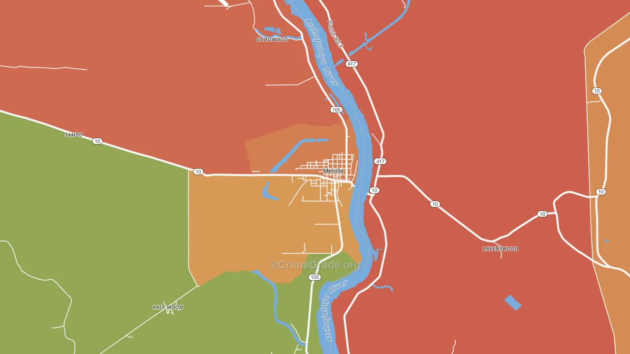 Melville, LA Map of Murder Rates