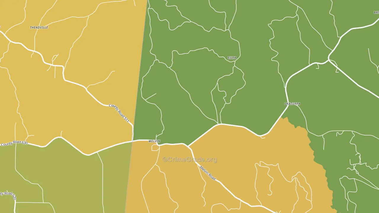 Melvin, AL Map of Murder Rates