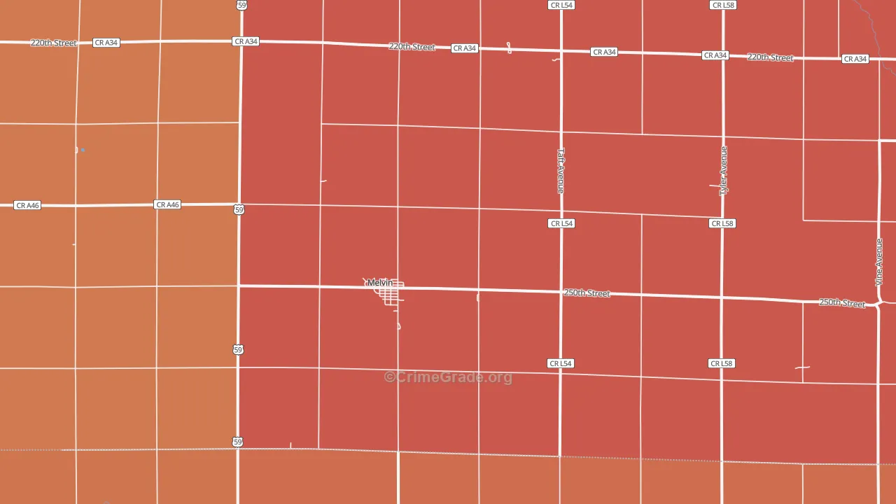 Melvin, IA Map of Murder Rates