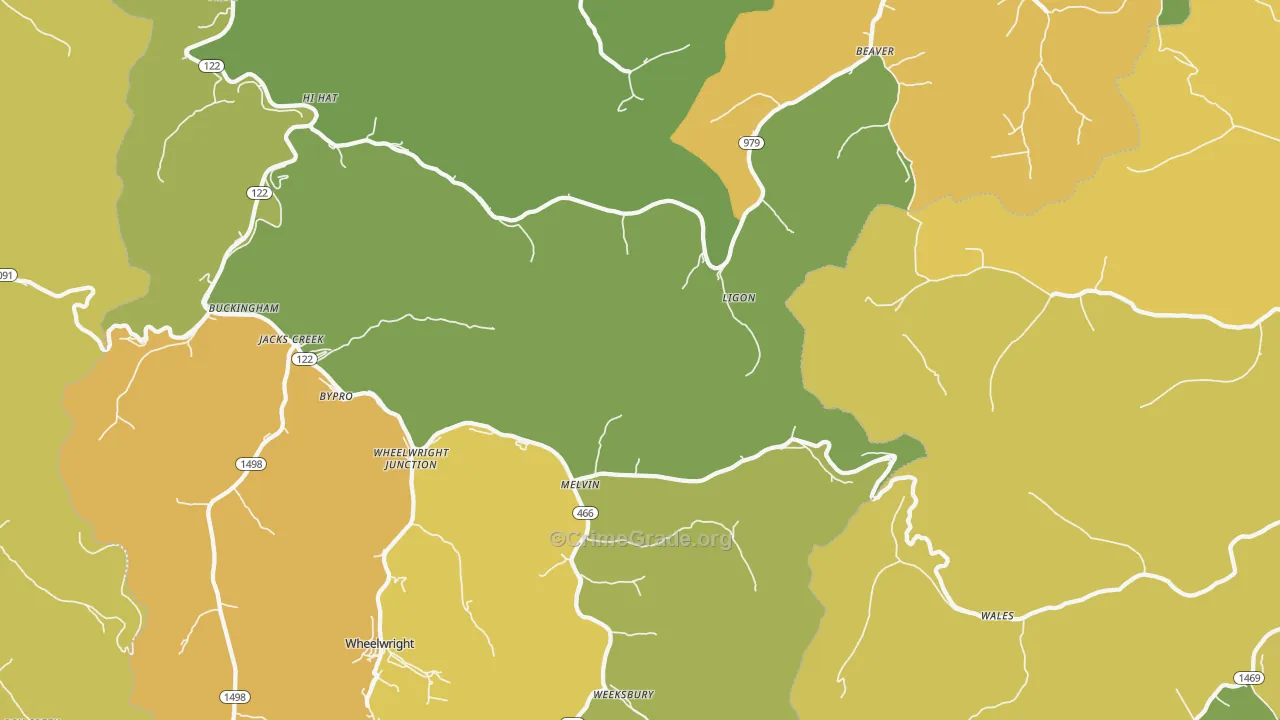 Melvin, KY Map of Murder Rates