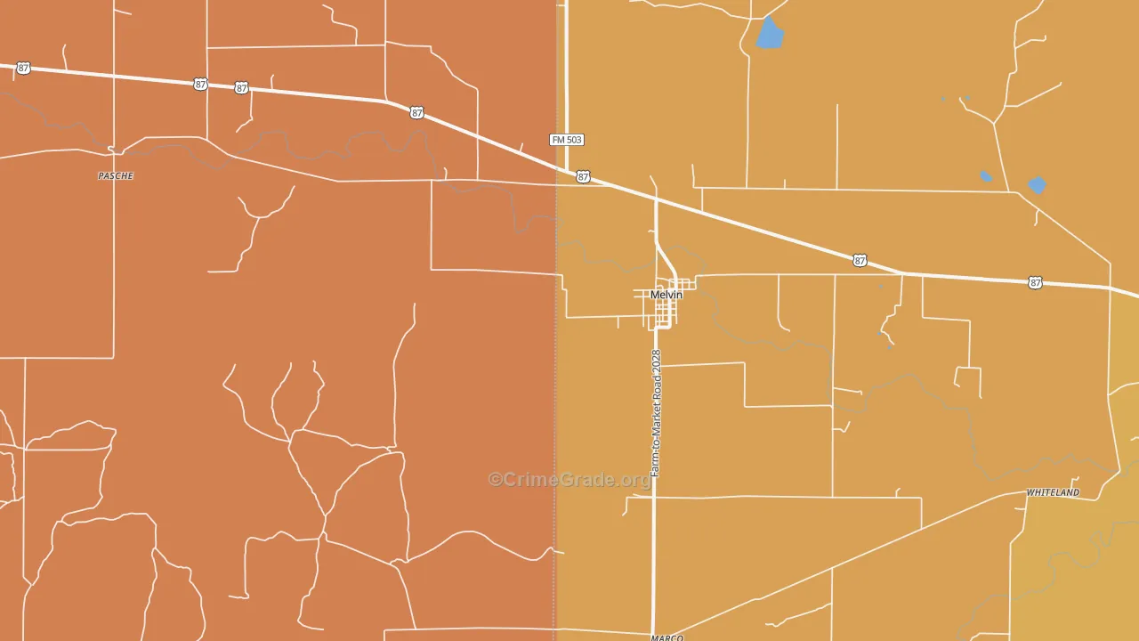 Melvin, TX Map of Murder Rates