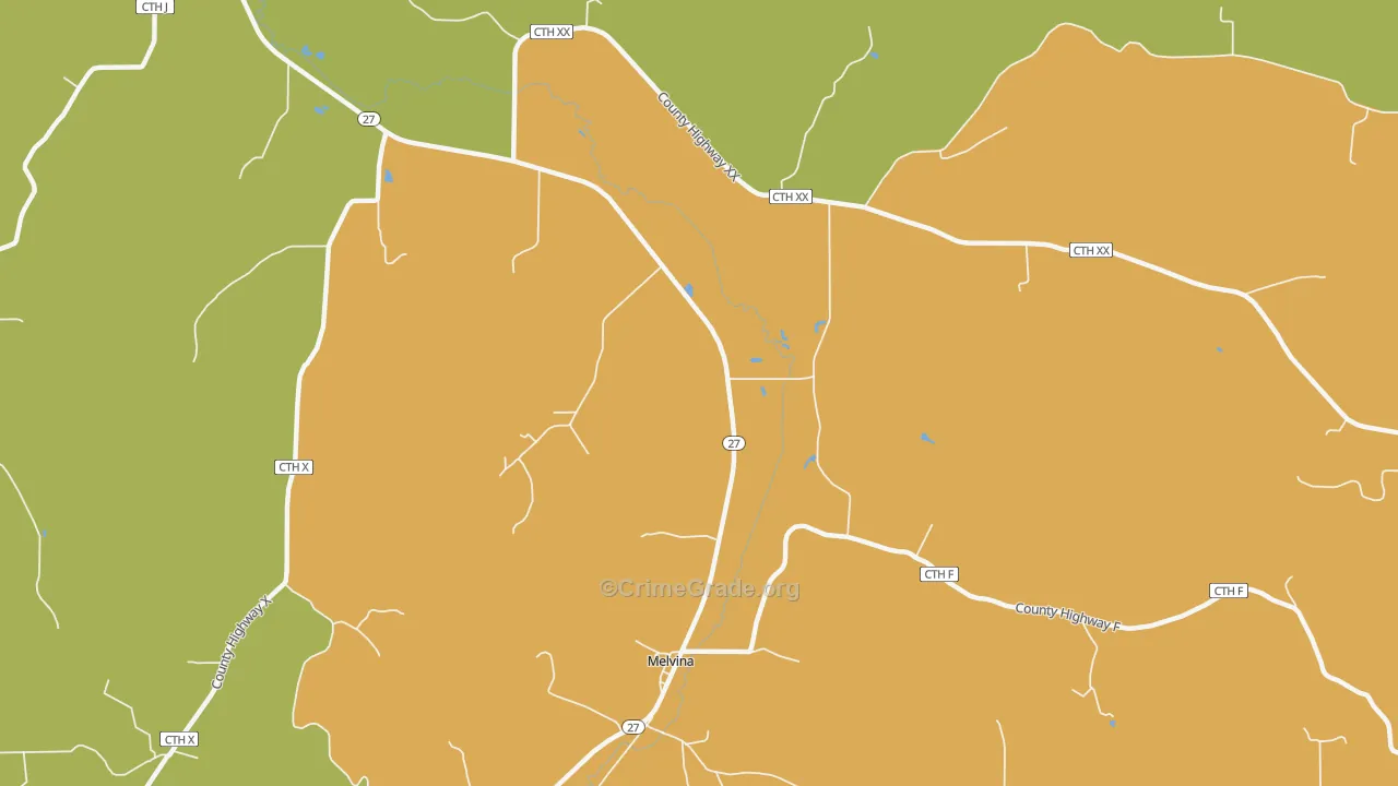 Melvina, WI Map of Murder Rates