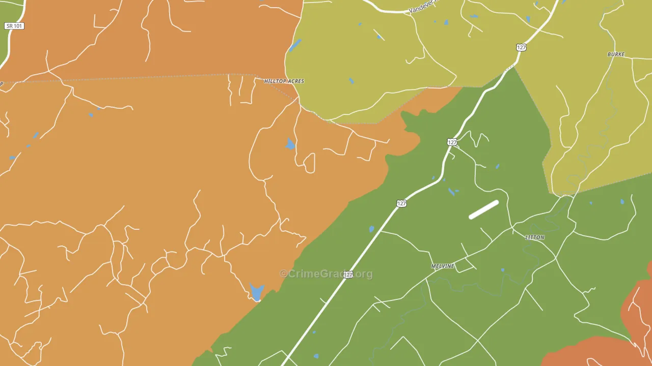 Melvine, TN Map of Murder Rates