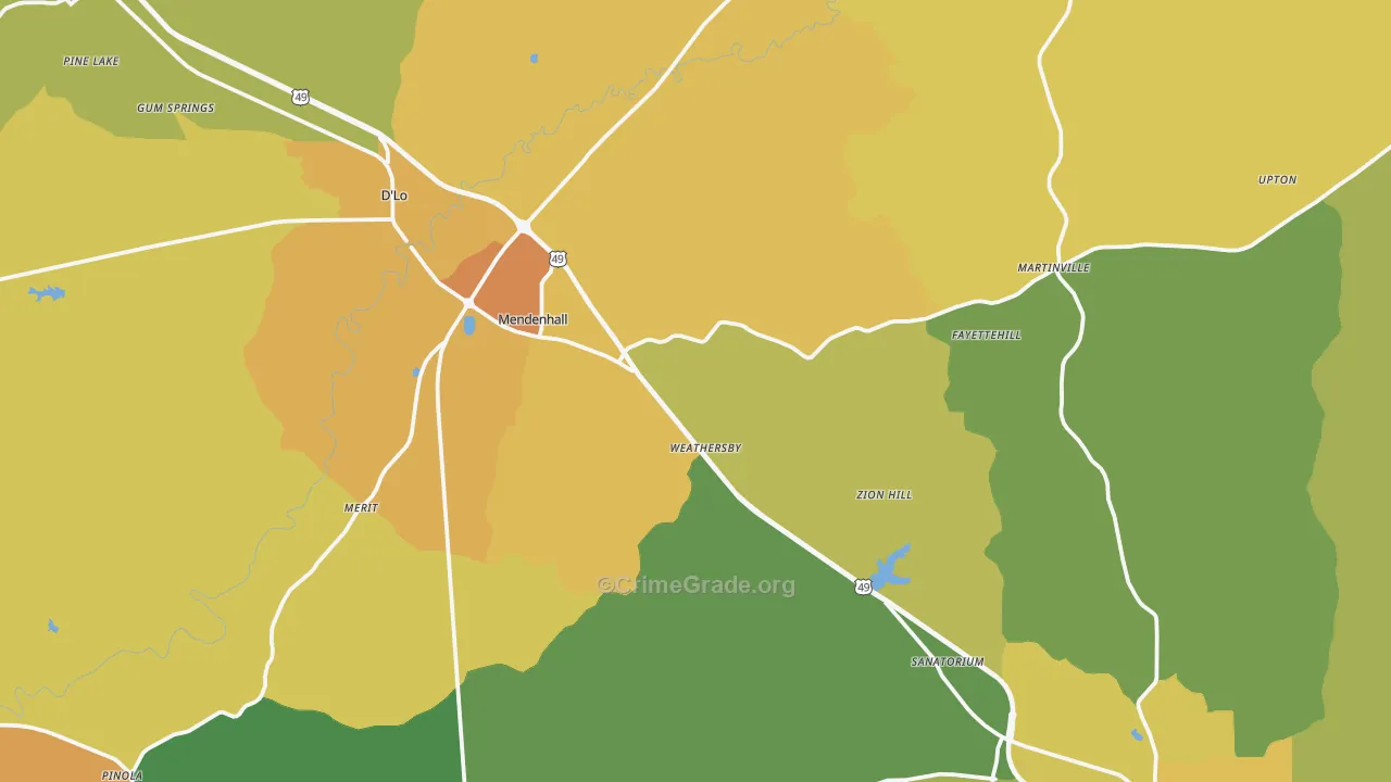 Mendenhall, MS Map of Murder Rates
