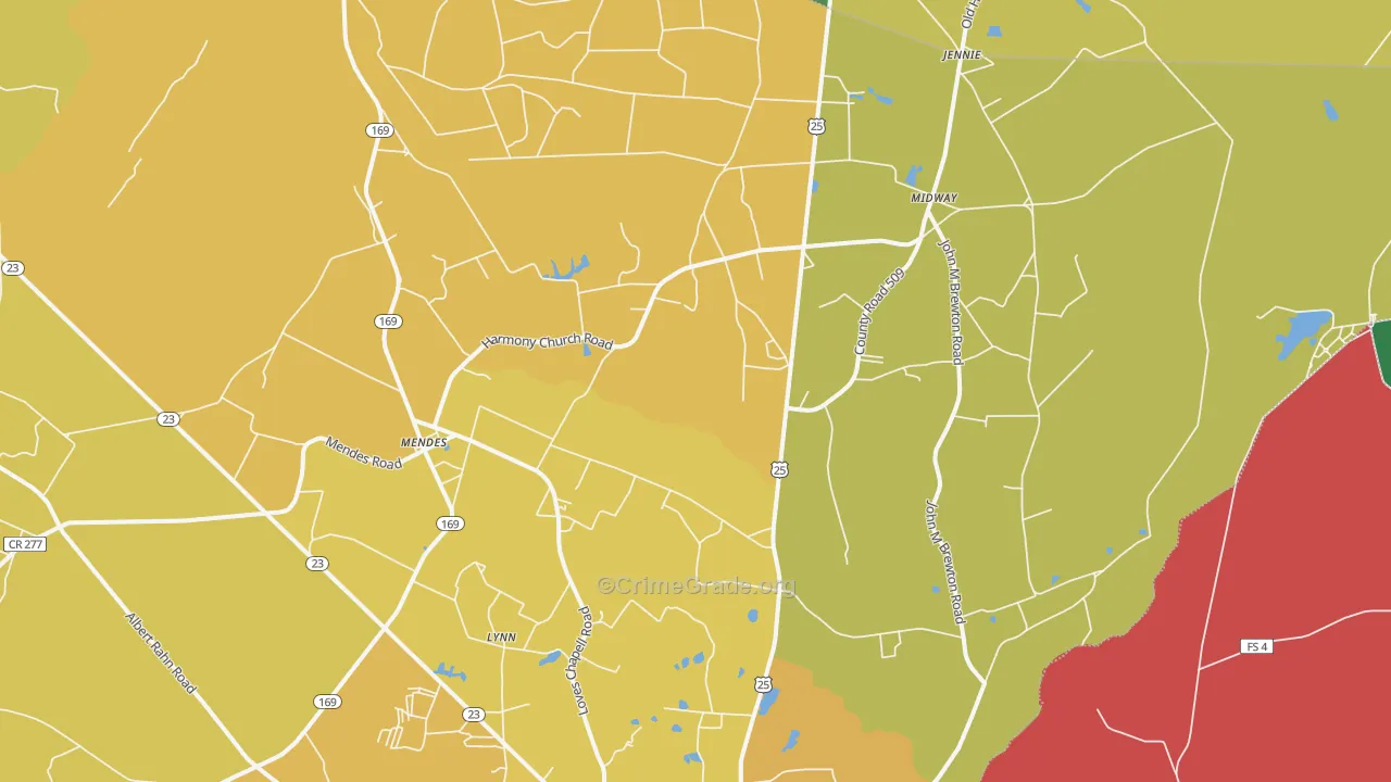 Mendes, GA Map of Murder Rates