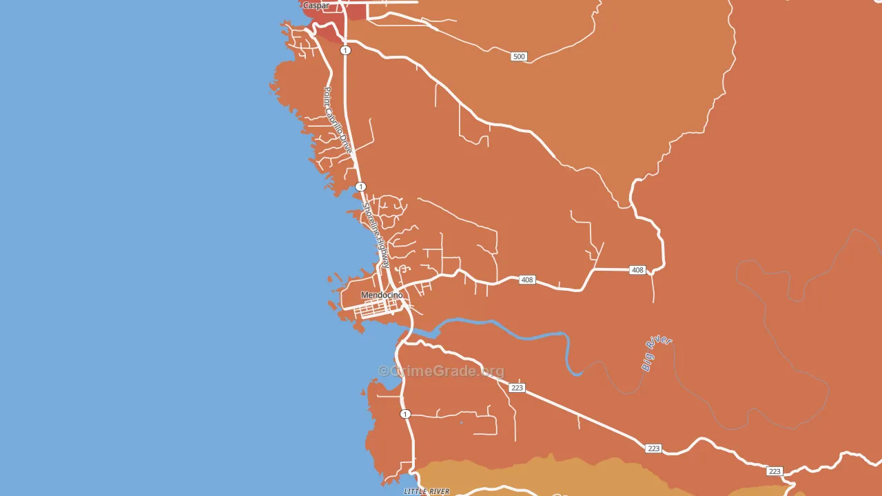 Mendocino, CA Map of Murder Rates