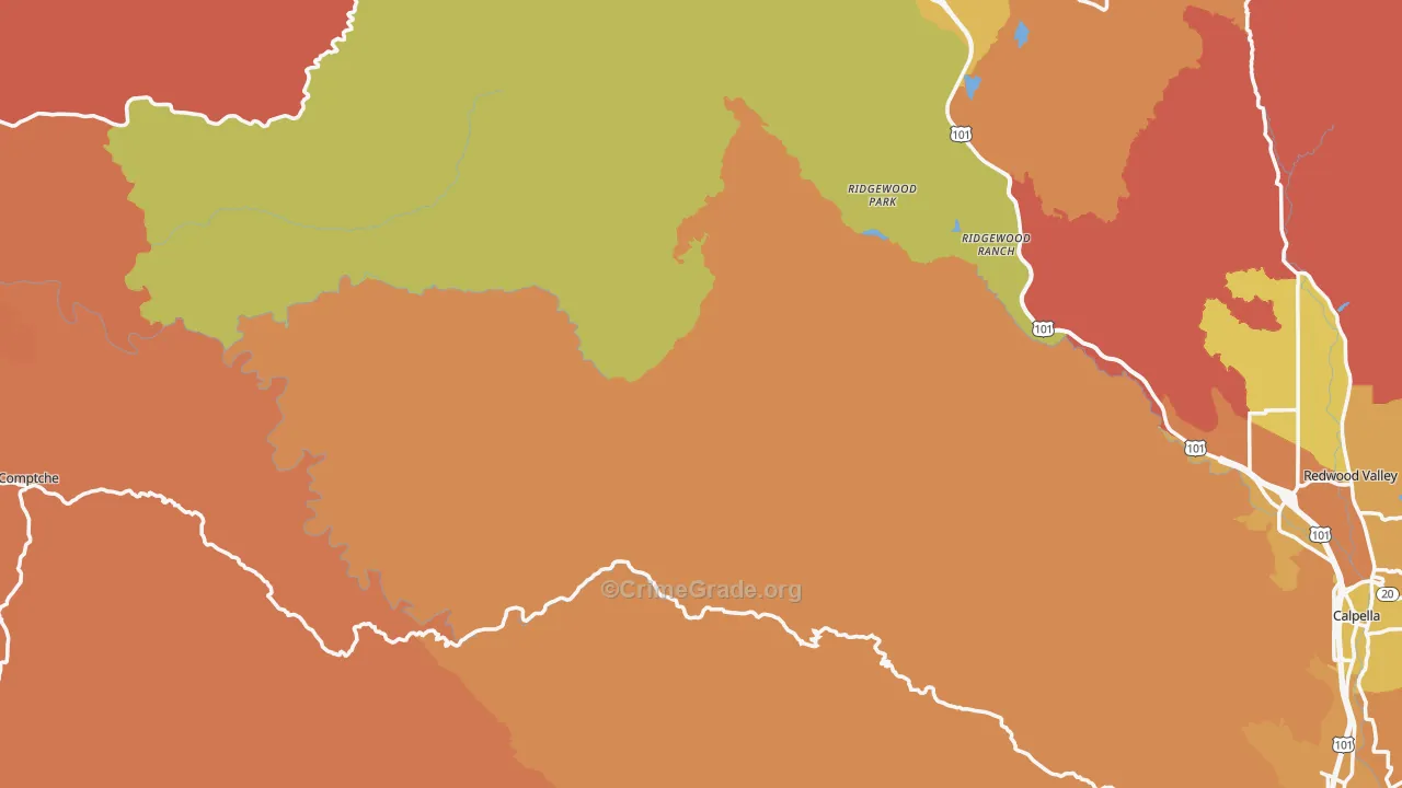 Mendocino County, CA Map of Murder Rates