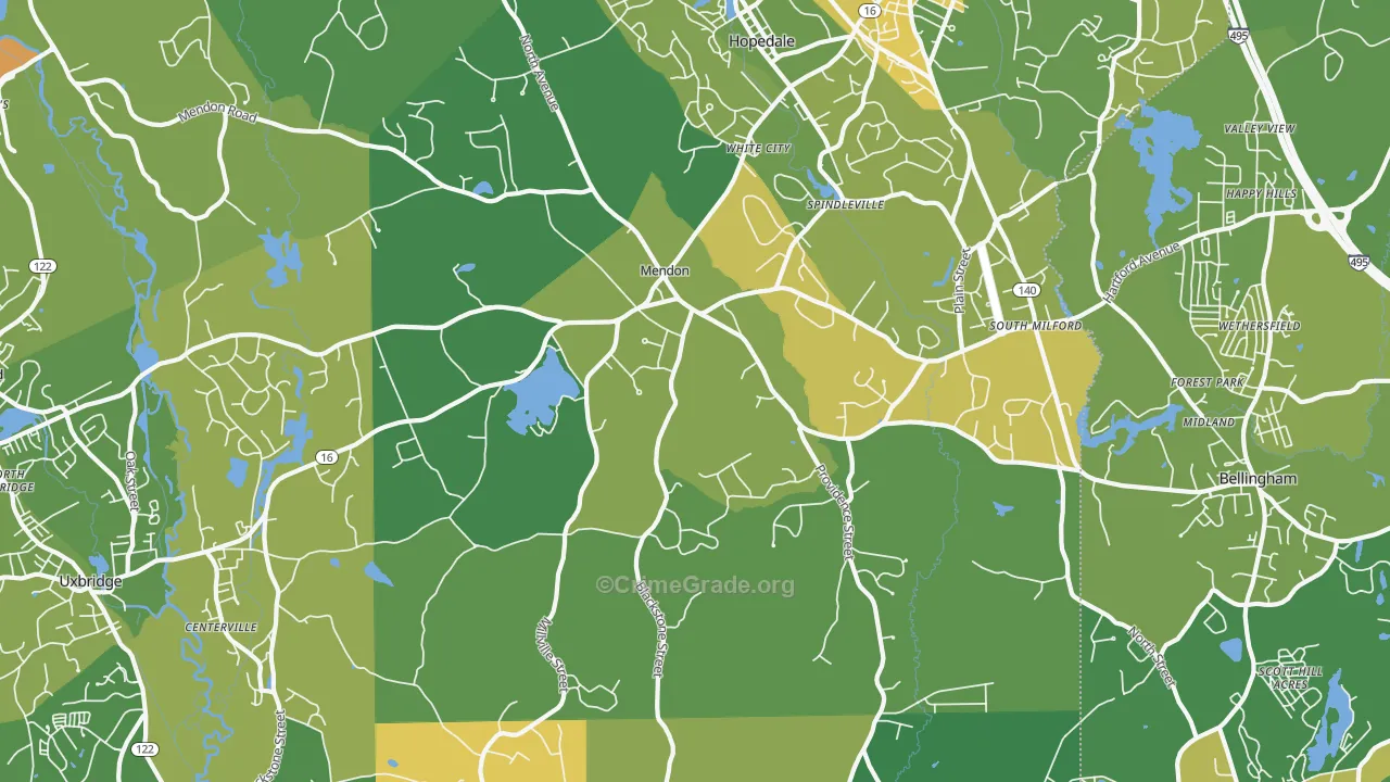 Mendon, MA Map of Murder Rates