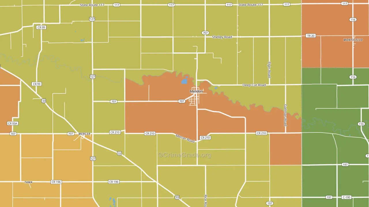 Mendon, OH Map of Murder Rates