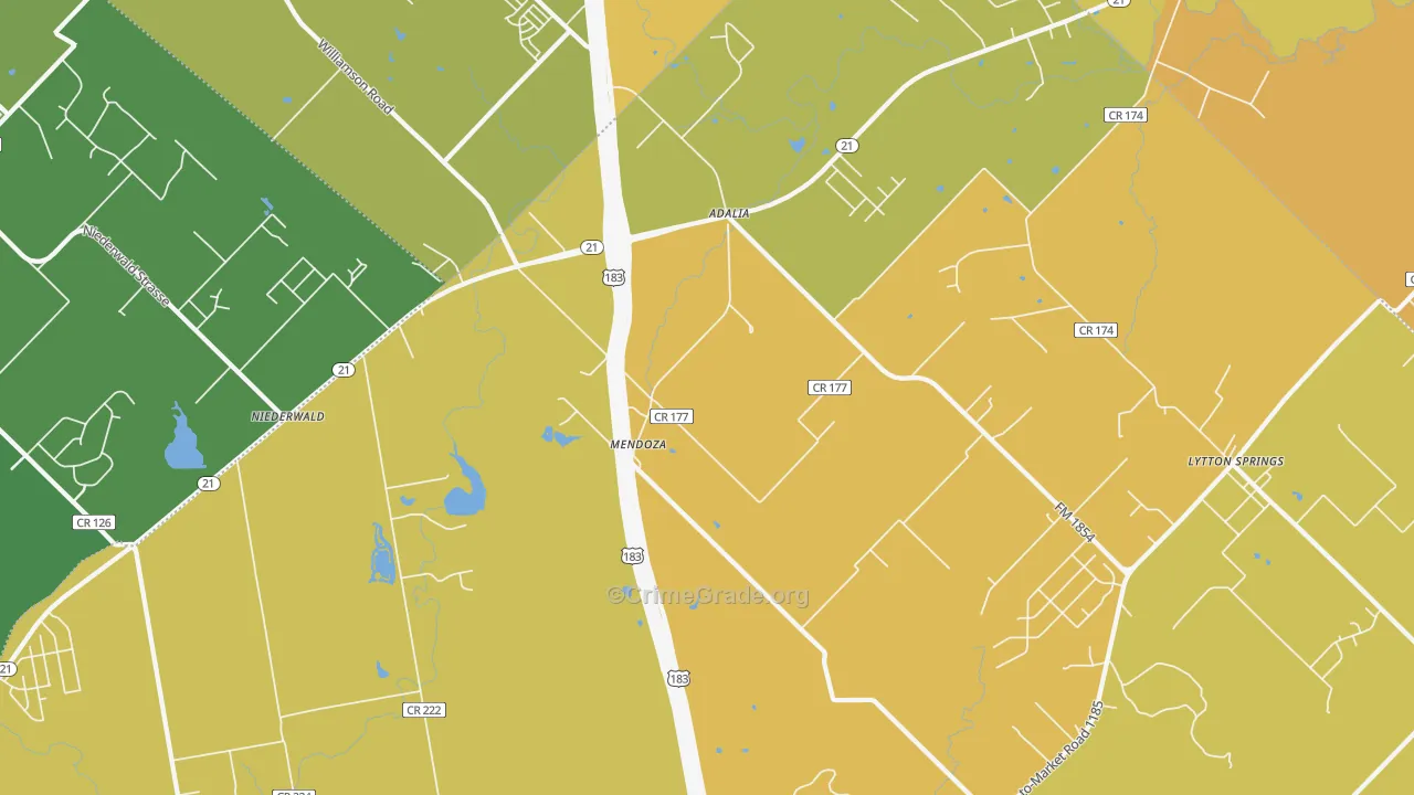 Mendoza, TX Map of Murder Rates