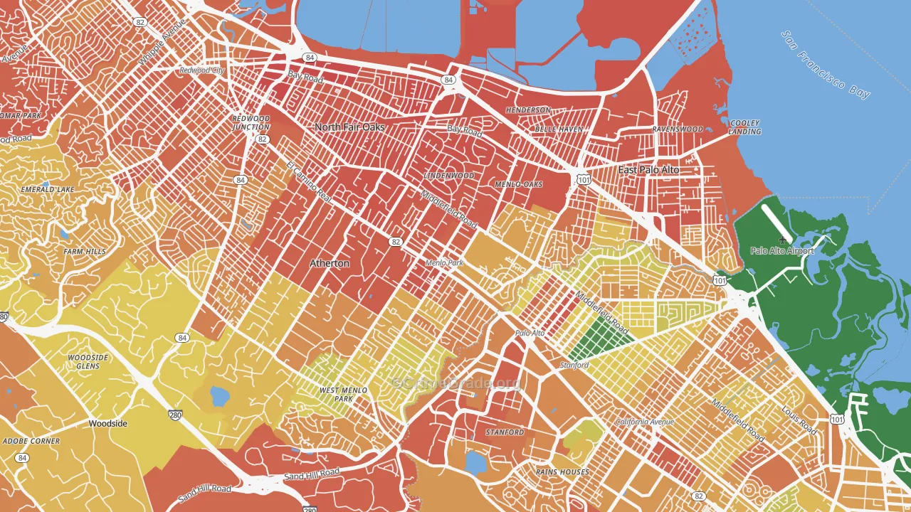 Menlo Park, CA Map of Murder Rates