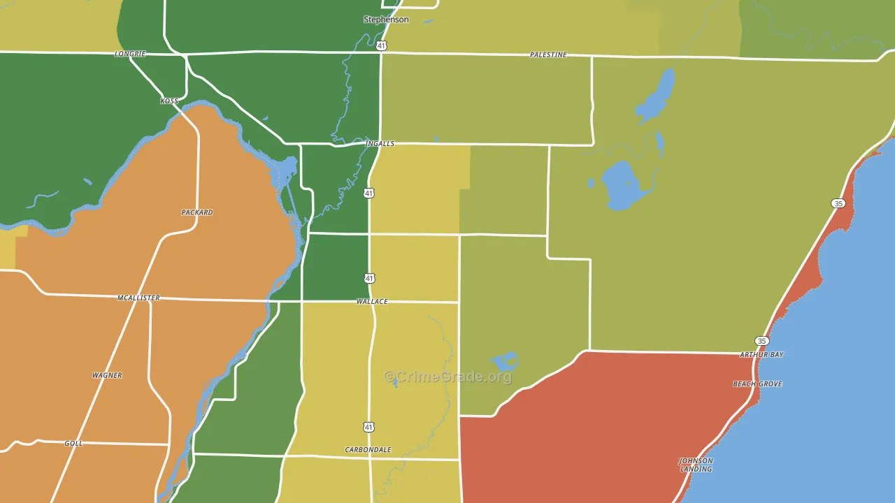 Menominee County, MI Map of Murder Rates