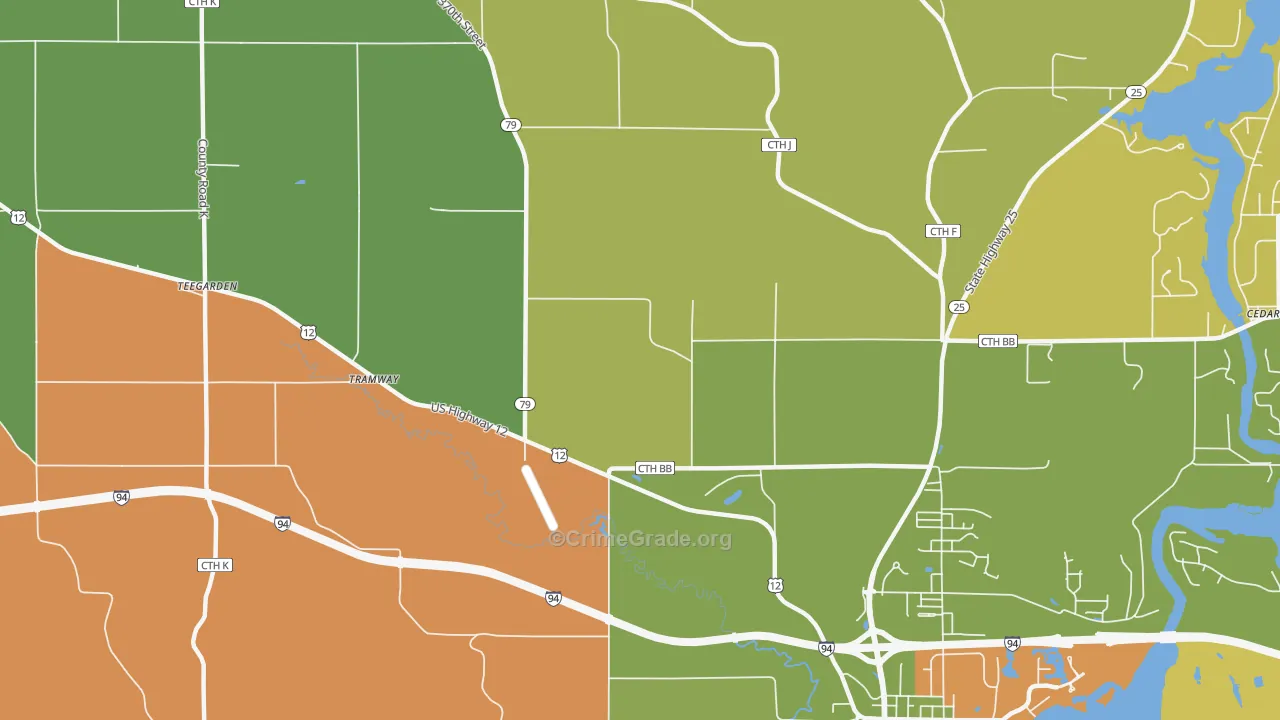 Menomonie Junction, WI Map of Murder Rates