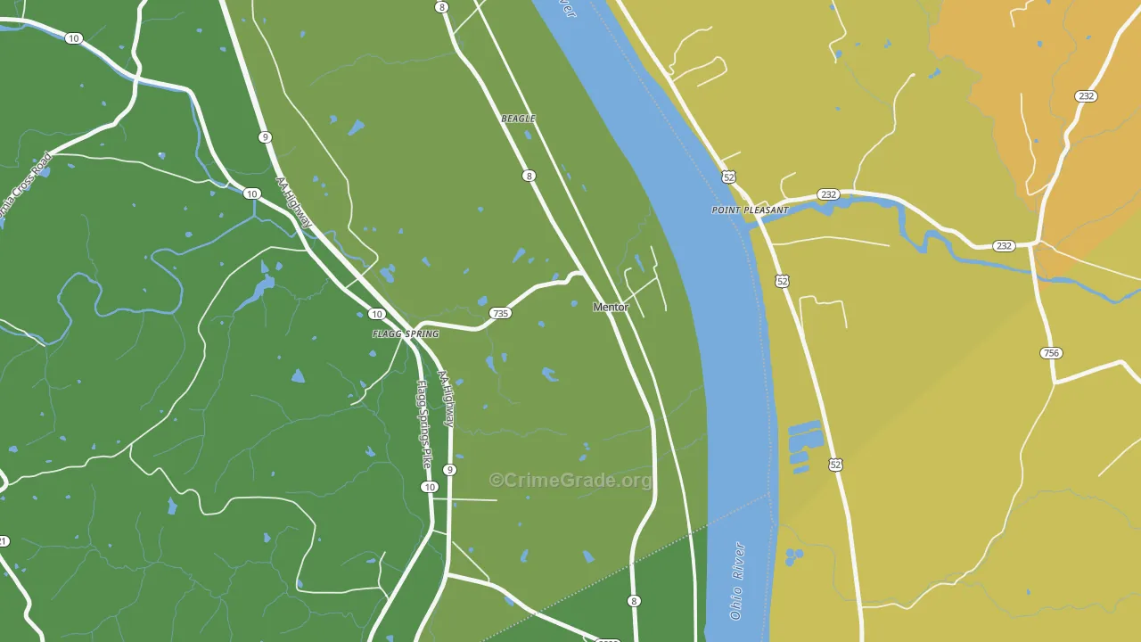 Mentor, KY Map of Murder Rates