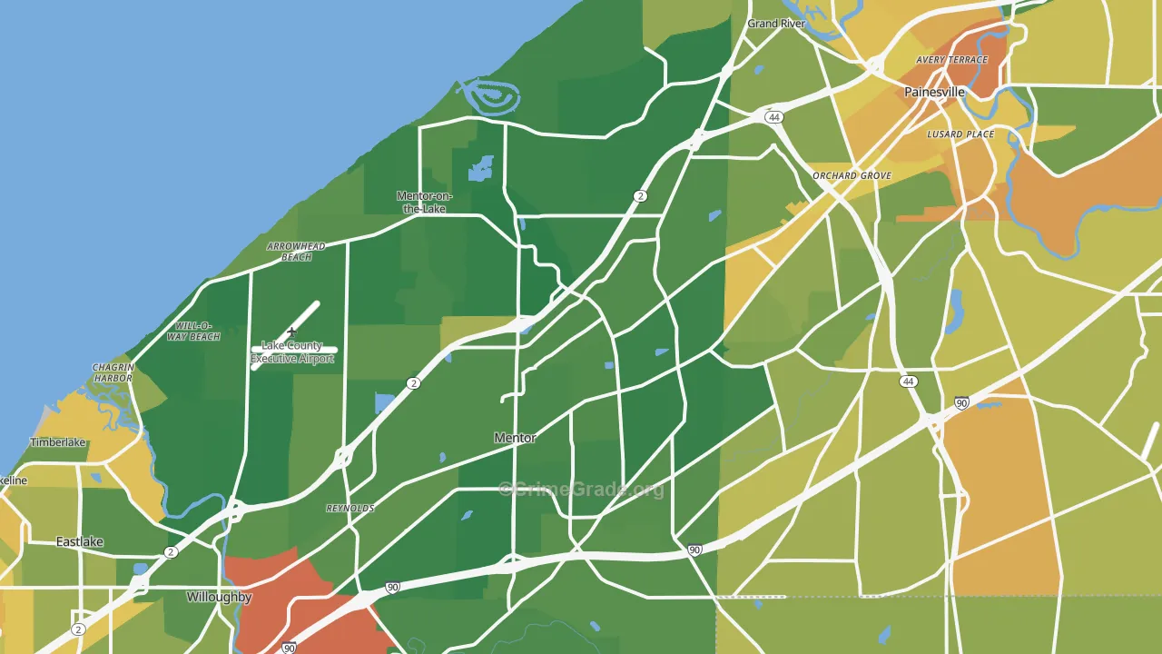 Mentor, OH Map of Murder Rates