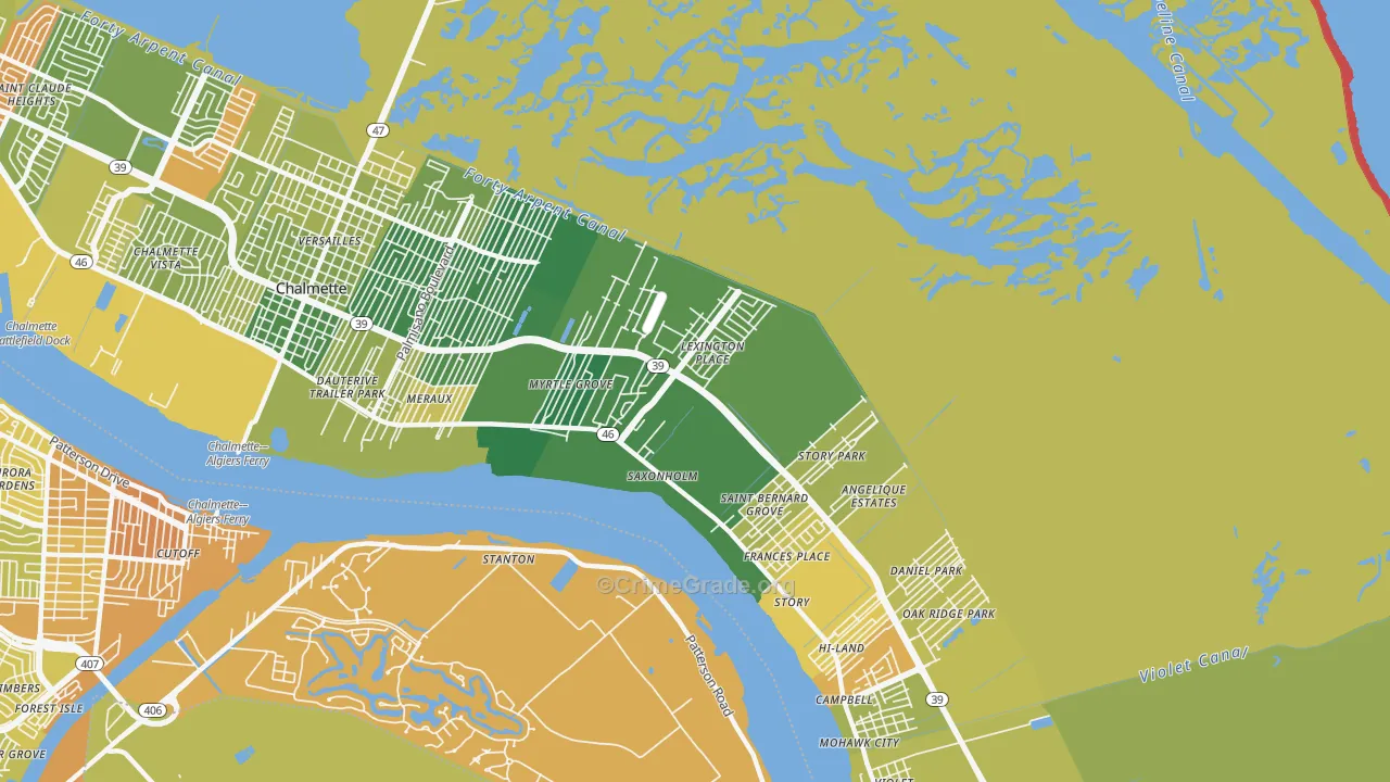 Meraux, LA Map of Murder Rates