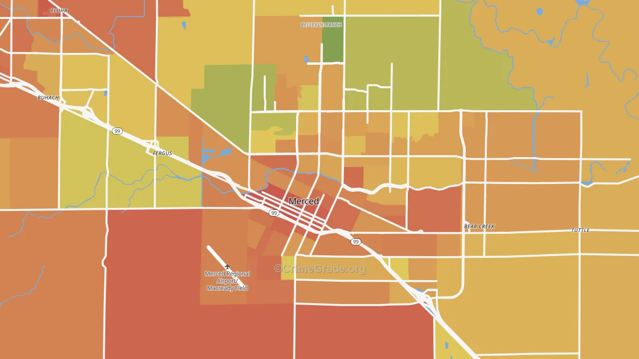 Merced, CA Map of Murder Rates