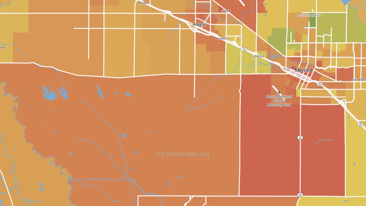 Merced County, CA Map of Murder Rates