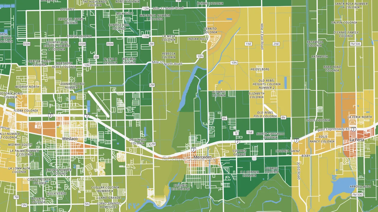 Mercedes, TX Map of Murder Rates
