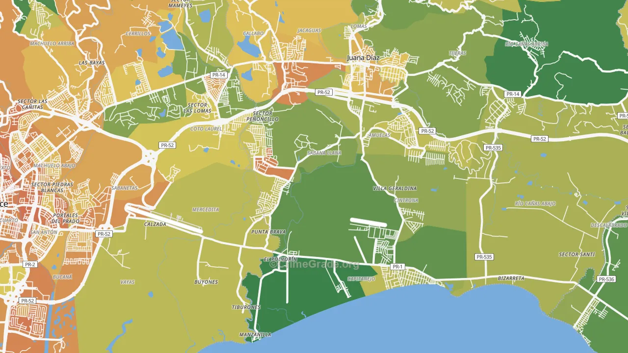 Mercedita, PR Map of Murder Rates