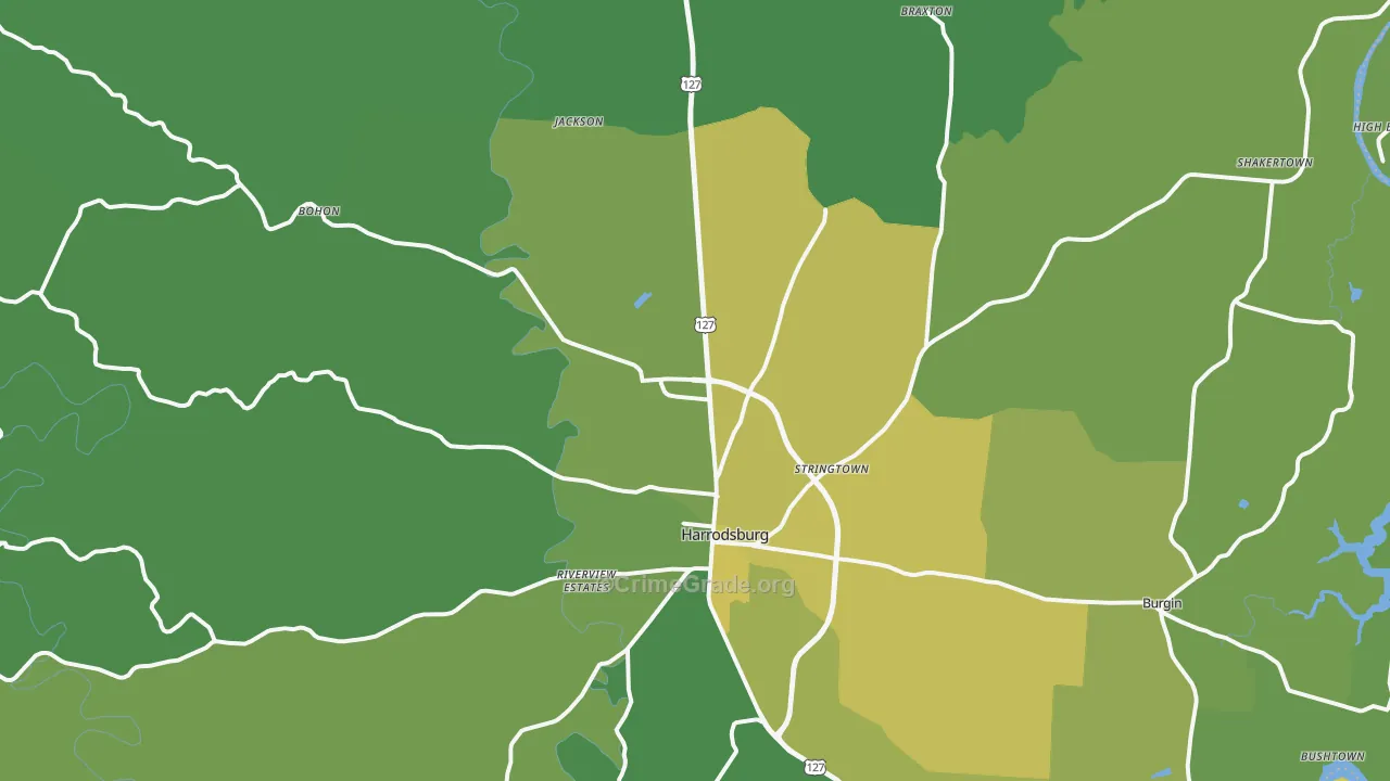 Mercer County, KY Map of Murder Rates