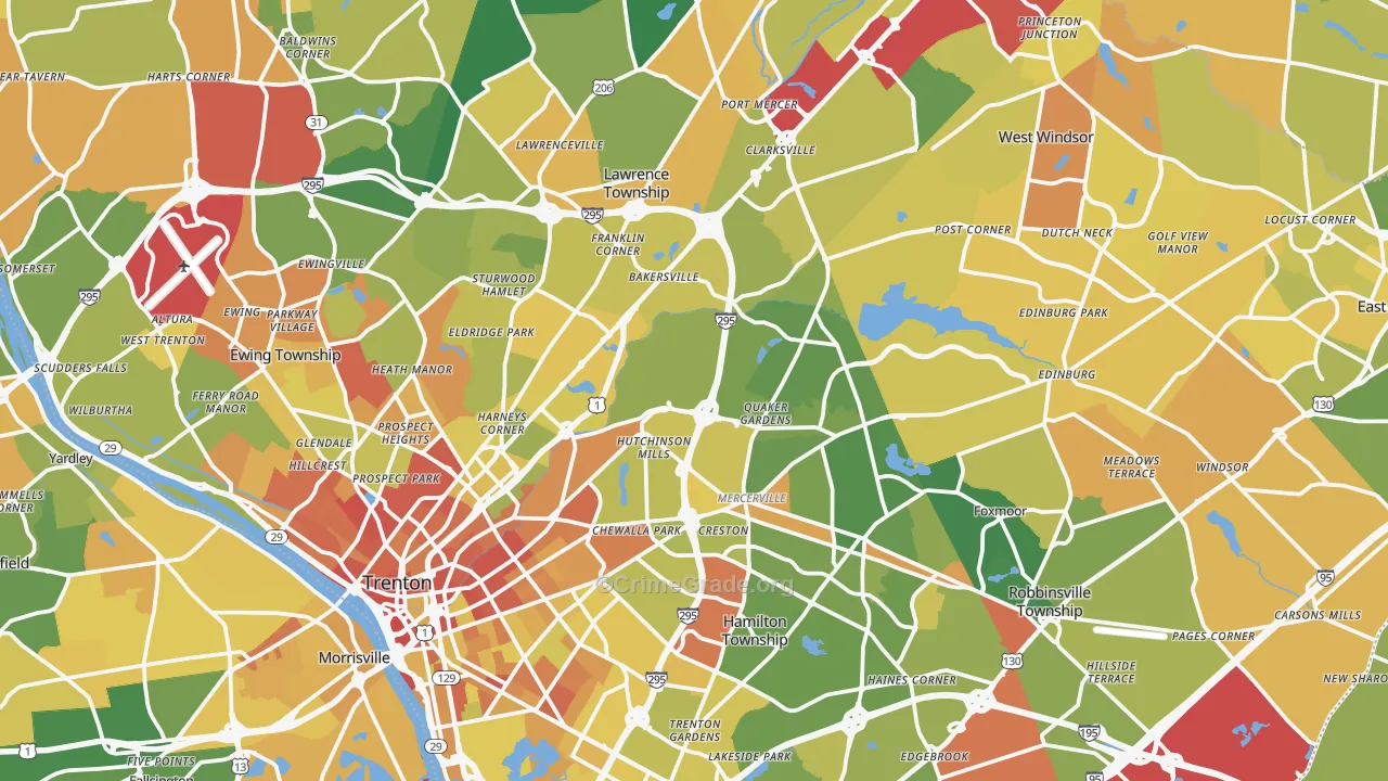Mercer County, NJ Map of Murder Rates